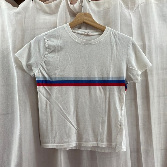 Brandy Melville Tops - Brandy Melville White Graphic T Shirt Red Blue Stripe Graphic Tee‎